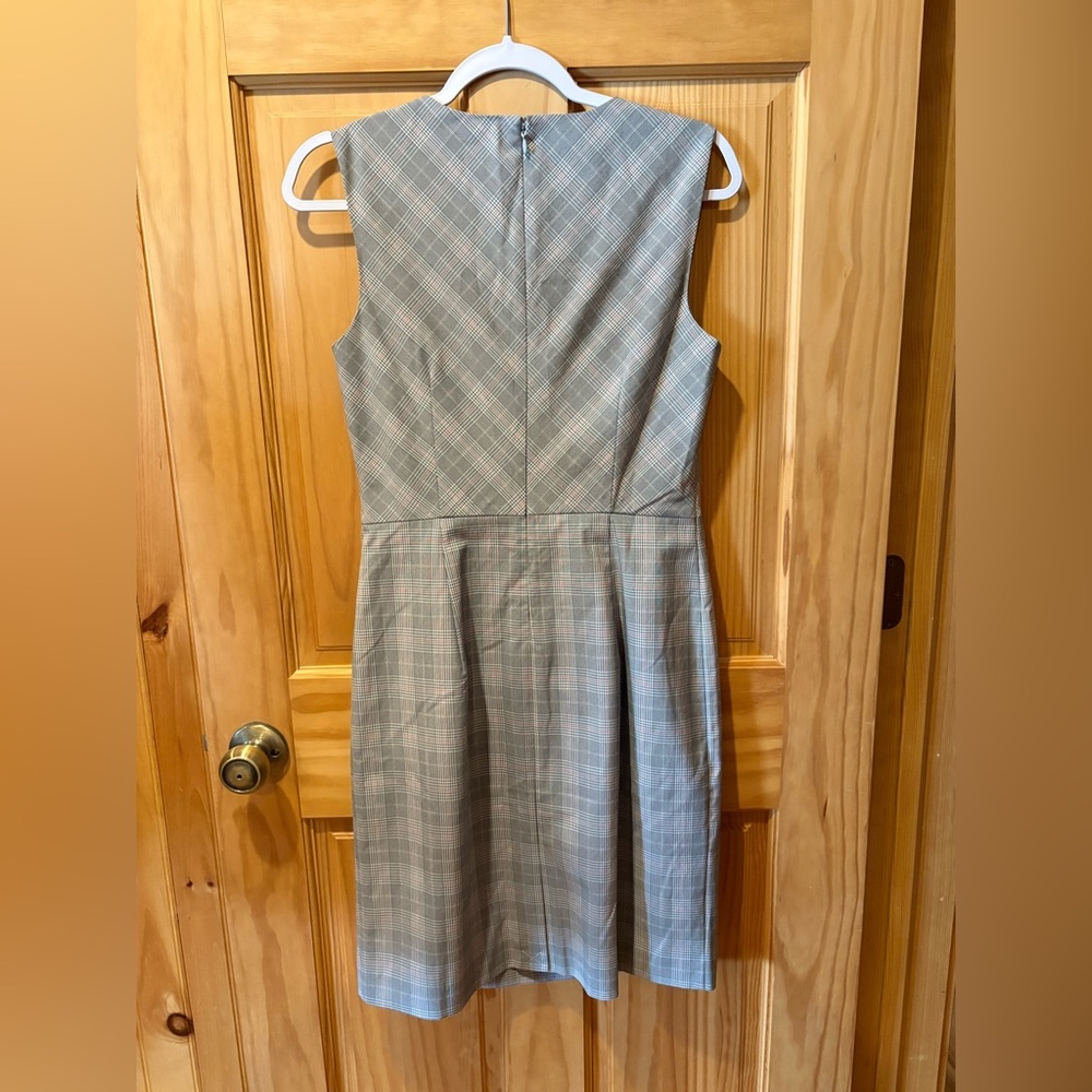 Ann Taylor Glen Plaid Ruched sleeveless Sheath Dress women’s size 4 grey/pink - Picture 2 of 9